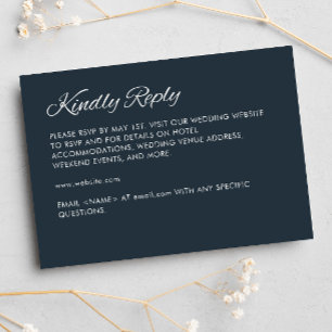 Minimalist Script Gunmetal Blue Wedding RSVP Card