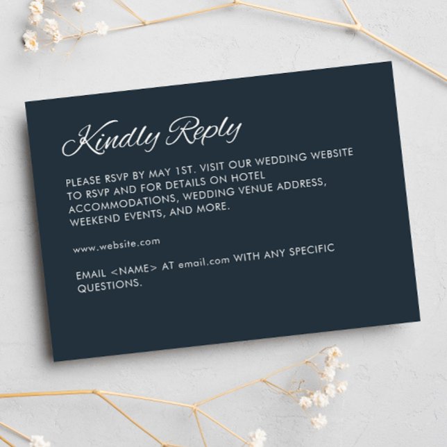Minimalist Script Gunmetal Blue Wedding RSVP Card (Creator Uploaded)