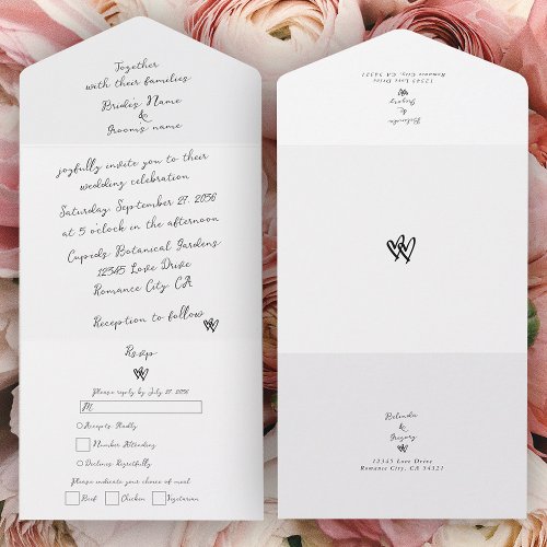 Minimalist Script Hand Written Typography Wedding All In One Invitation