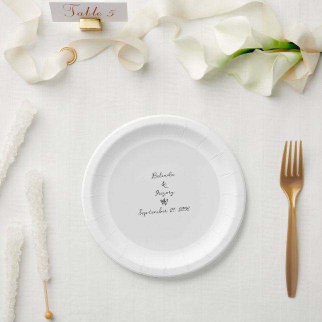 Minimalist Script Hand Written Typography Wedding Paper Plates (Wedding)