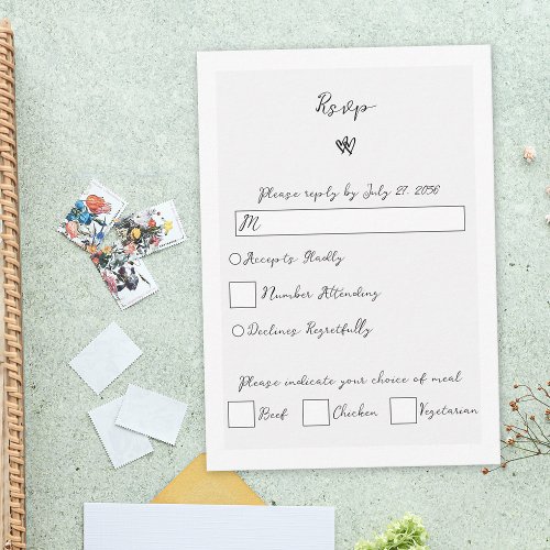 Minimalist Script Hand Written Typography Wedding RSVP Card