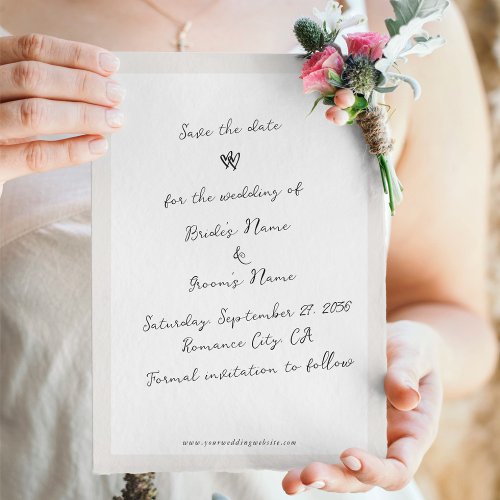 Minimalist Script Hand Written Typography Wedding Save The Date