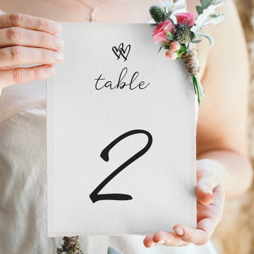 Minimalist Script Hand Written Typography Wedding Table Number