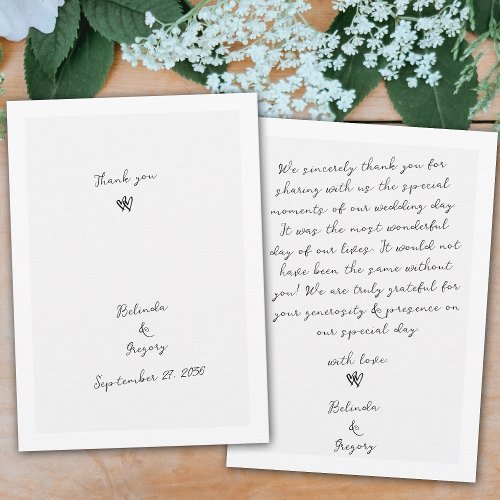 Minimalist Script Hand Written Typography Wedding Thank You Card