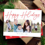 Minimalist Script Happy Holidays 3 Photo Christmas Holiday Card<br><div class="desc">This modern holiday photo card features a simple three photo frame and an EDITABLE COLOR script greeting that says "Happy Holidays". The design is minimalist yet elegant. On the front of the card there is space for three photos (two vertical and one horizontal). On the back you will find a...</div>