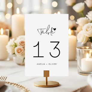 Minimalist Script Heart Modern Wedding Table Number