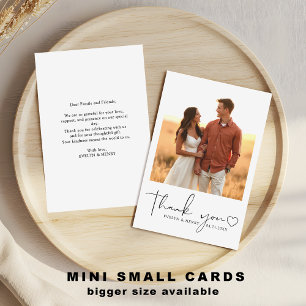 Minimalist Script  Heart Photo Mini Thank You  Note Card