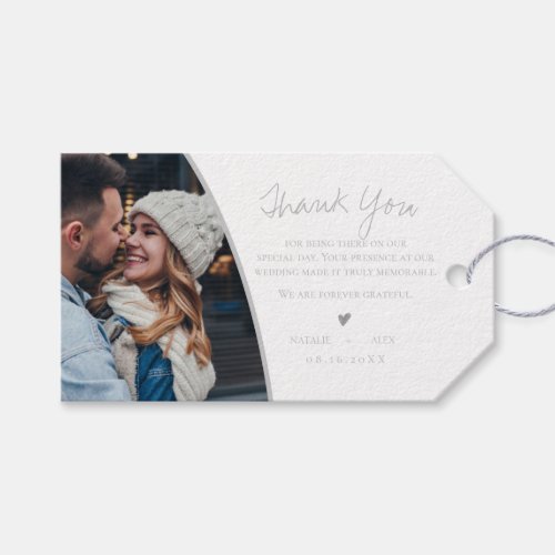 Minimalist Script Heart Photo Wedding Thank You Gift Tags