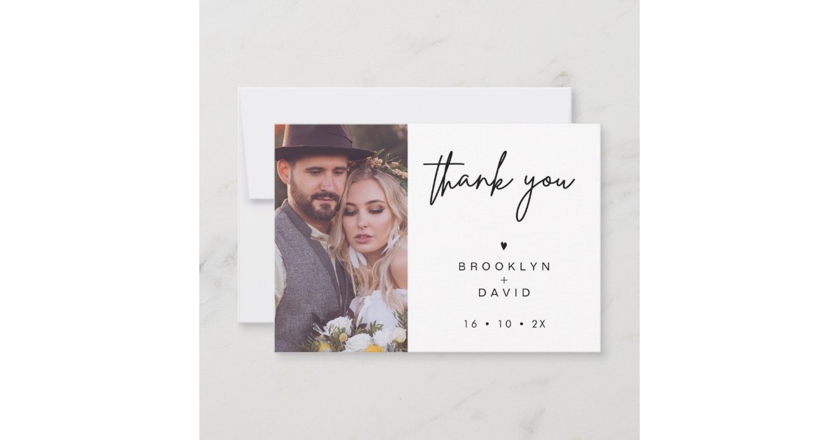 Minimalist Script Heart Wedding Thank You card | Zazzle