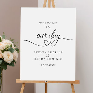 Minimalist Script Heart Wedding Welcome Sign