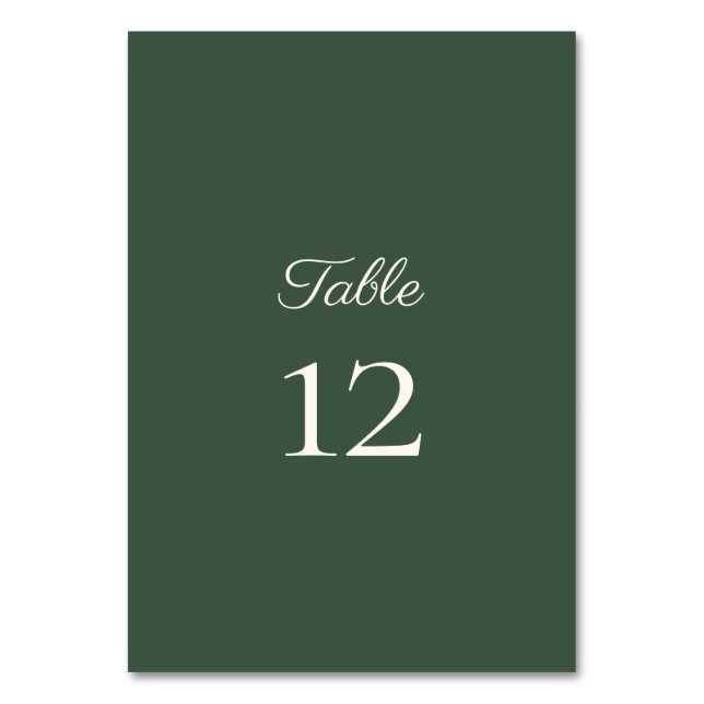 Minimalist Script Highland Moss Green Table Number (Front)