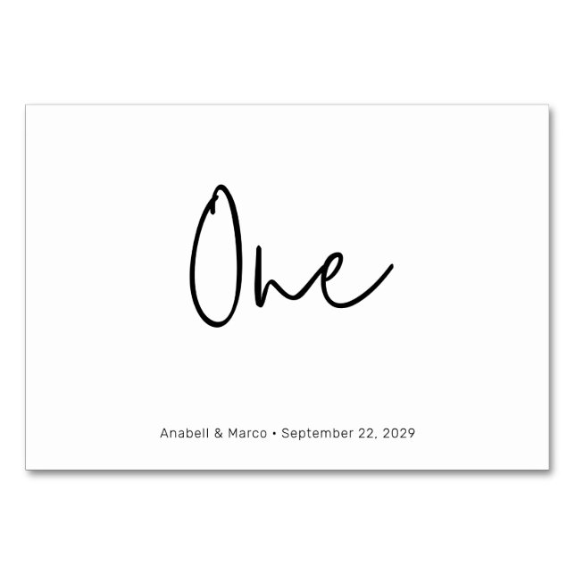 Minimalist Script Horizontal Table number One Card (Front)
