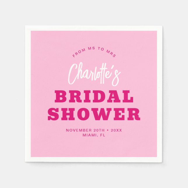 Minimalist Script Hot Pink Bridal Shower Stylish Napkins (Front)