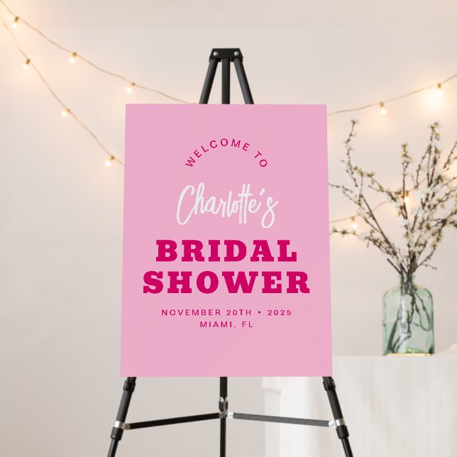 Minimalist Script Hot Pink Bridal Shower Welcome Foam Board (In Situ (Stand))
