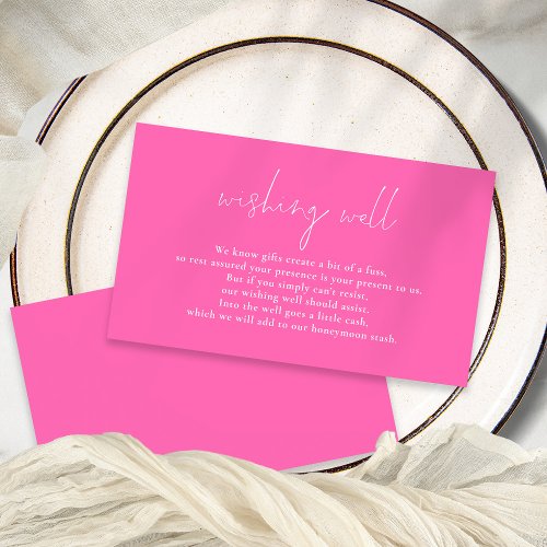 Minimalist Script Hot Pink Wedding Wishing Well Enclosure Card