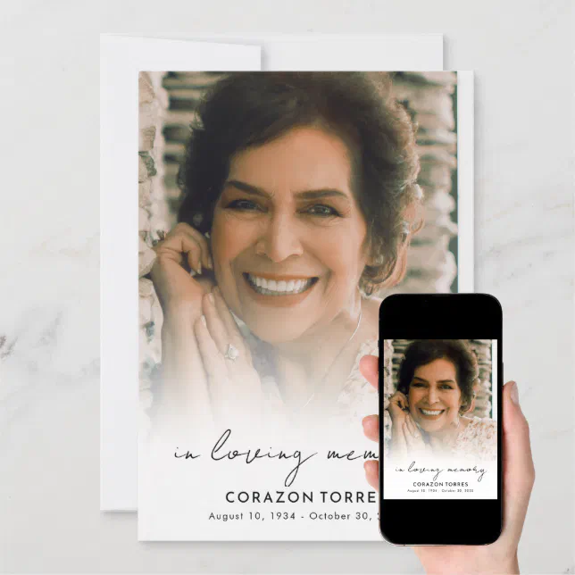 Minimalist Script In Loving Memory Photo Funeral Invitation | Zazzle