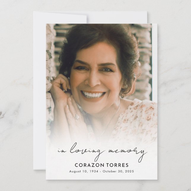 Minimalist Script In Loving Memory Photo Funeral Invitation (Front)