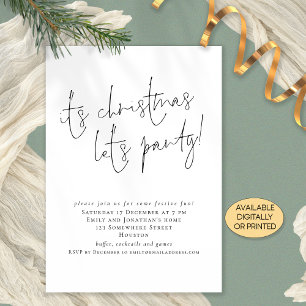 Minimalist Script Its Christmas Lets Party Invitation