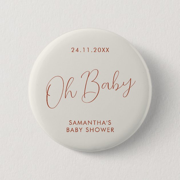 Minimalist Script ivory Baby Shower elegant Button