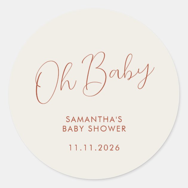 Minimalist Script ivory Oh Baby Classic Round Sticker