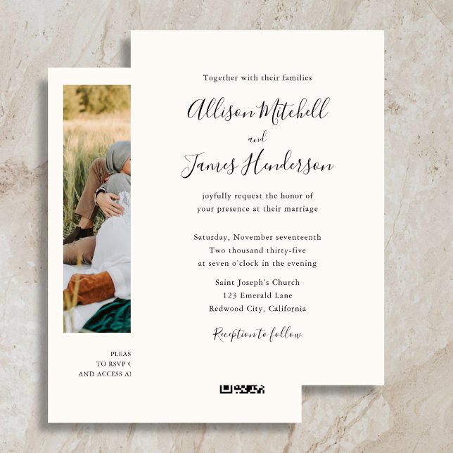 Minimalist Script Ivory Photo Wedding Invitation (Creator Uploaded)