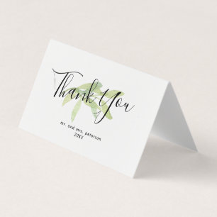 Minimalist Script & Leaves Wedding Thank You Card