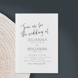 Minimalist Script Lettering Black White Wedding Invitation