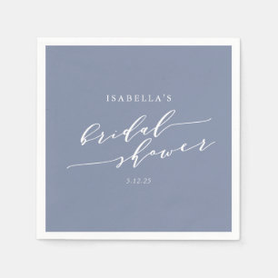 Minimalist Script Lettering Blue Bridal Shower Napkins