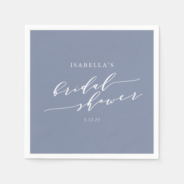 Minimalist Script Lettering Blue Bridal Shower Napkins (Front)