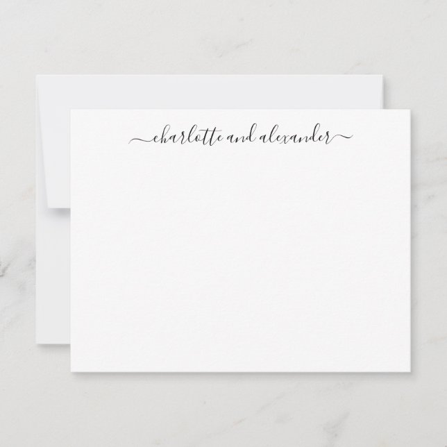 Minimalist Script Lettering Personalized Couples Note Card (Front)