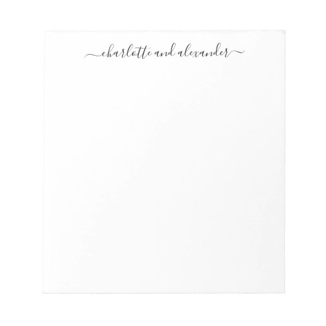 Minimalist Script Lettering Personalized Couples  Notepad (Front)