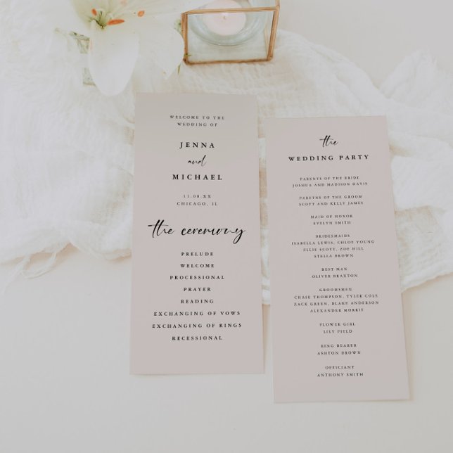 Minimalist Script Light Beige Wedding Ceremony Program (Creator Uploaded)
