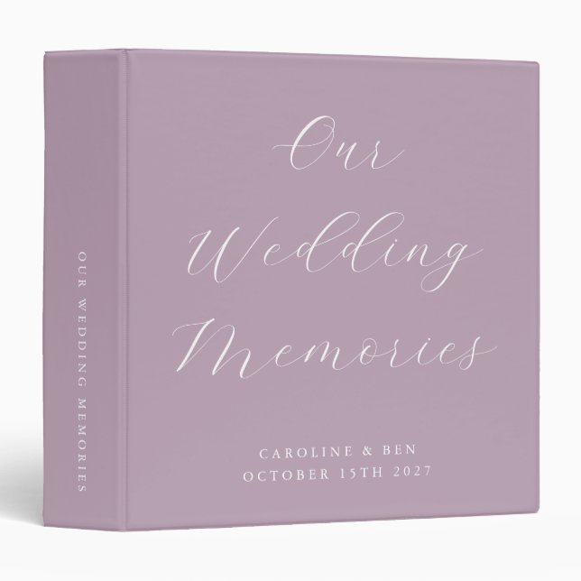 Minimalist Script Lilac Custom Wedding Photo  3 Ring Binder (Front/Spine)