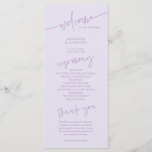 Minimalist Script Lilac Wedding Ceremony Program