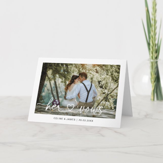 Minimalist Script Love Heart Her Vows Card (Front)