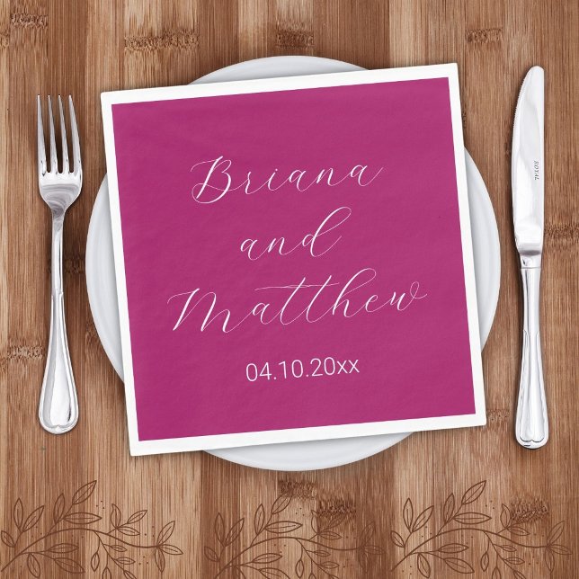 Minimalist Script Magenta Wedding Napkins (Creator Uploaded)