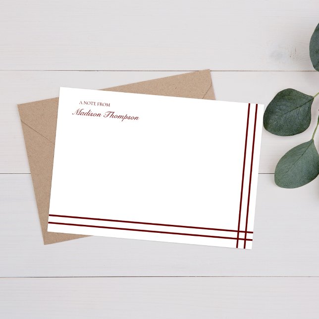 Minimalist Script Maroon Red Double Border Note Card (Creator Uploaded)