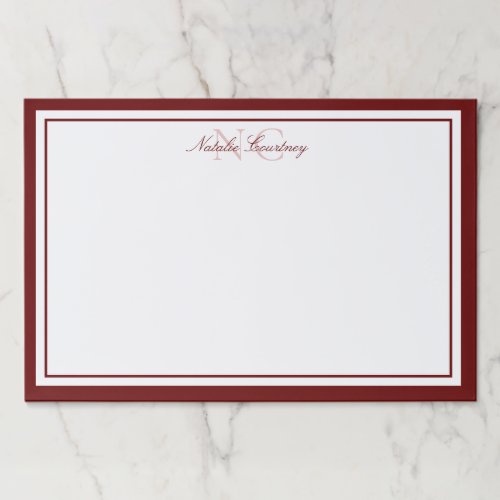 Minimalist Script Maroon Two Border Monogram Paper Pad