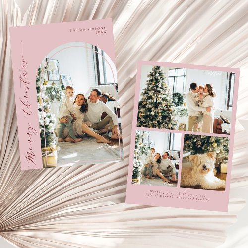 Minimalist Script Merry Christmas Photo Dusty Pink Holiday Card