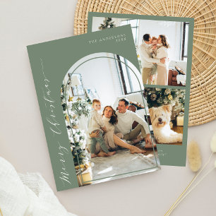 Minimalist Script Merry Christmas Photo Sage Holiday Card