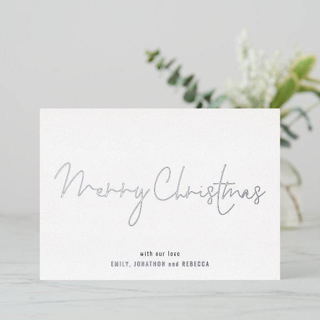 Minimalist Script Merry Christmas Real Foil Holiday Card (Standing Front)