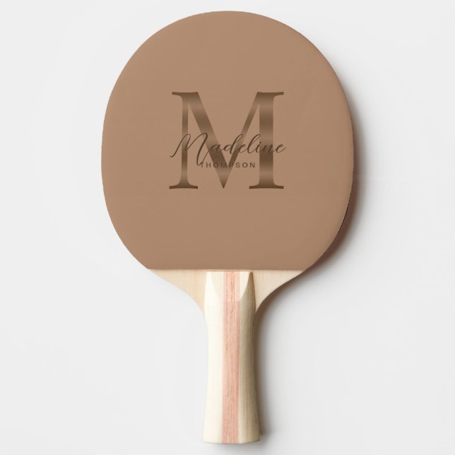 Minimalist Script Metallic Taupe Gold Monogram Ping Pong Paddle (Front)