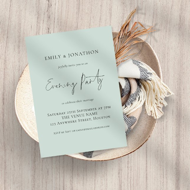 Minimalist Script Mint Wedding Evening Party  Invitation (Creator Uploaded)