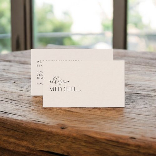 Minimalist Script Modern Beige Business Card