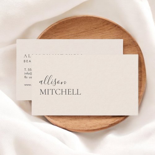 Minimalist Script Modern Beige Business Card