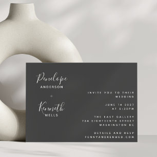 Minimalist Script Modern Black and White Wedding Invitation