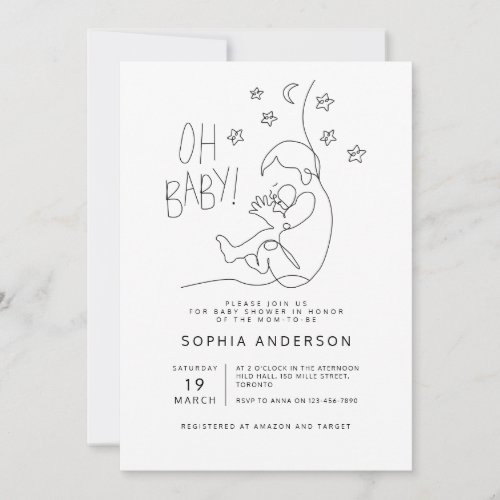 Minimalist Script Modern Black Baby Shower  Invitation