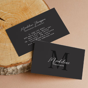 Minimalist Script Modern Black Monogram Business Card
