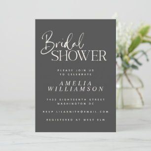 Minimalist Script Modern Black White Bridal Shower Invitation