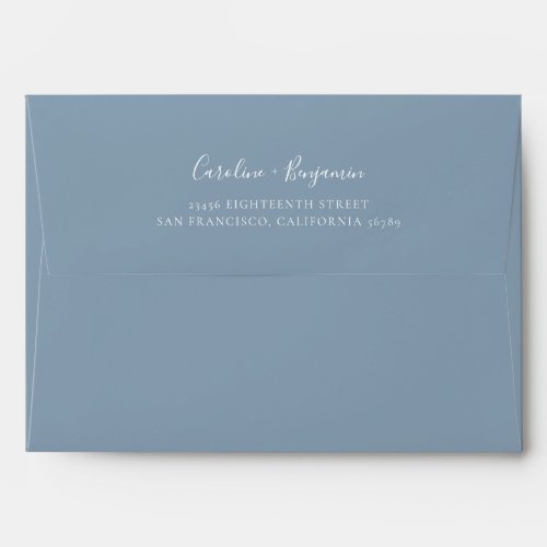 Minimalist Script Modern Boho Dusty Blue Wedding Envelope